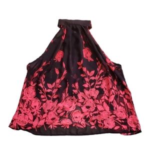 SHEER Navy Blue Halter Blouse with Neon Pink Flowers